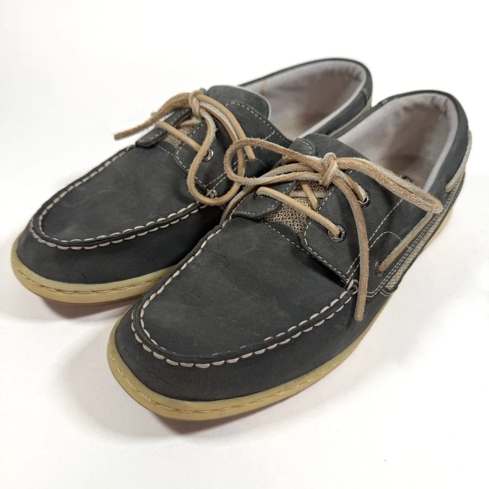 Clarks Boat Shoes Mens 9.5M Leather Gray Casual Lace Up‎ Comfort